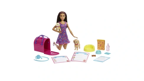 Кукла-усыновитель собаки Barbie (брюнетка), игровой набор с аксессуарами