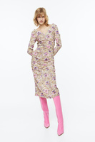 Платье из крепа со сборками H&M, темно-бежевый/цветы
