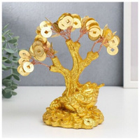 Бонсай денежное дерево "Золотая жаба на монетах" 90 монет 18,5х18х9,5 см Сима-ленд