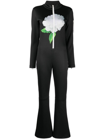 Cynthia Rowley комбинезон с цветочным принтом и расклешенными брюками, черный