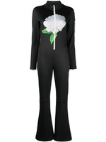 Cynthia Rowley комбинезон с цветочным принтом и расклешенными брюками, черный