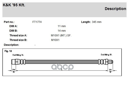 Шланг Тормозной Передн Mercedes: 190 (W201) 1.8 90-93 K&K арт. FT1774