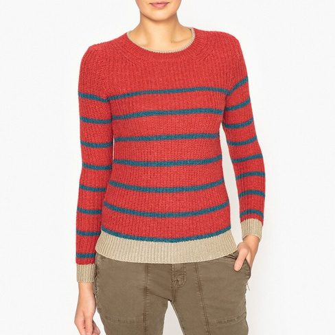 Пуловер в полоску из трикотажа в рубчик S красный