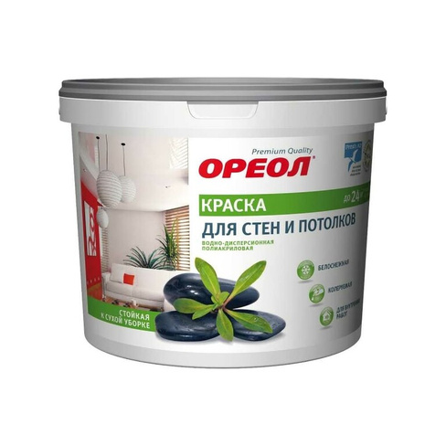Водно-дисперсионная полиакриловая краска для стен и потолков для внутренних работ ОРЕОЛ 5384