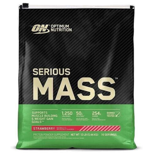 Гейнеры высокоуглеводные, Optimum Nutrition, Serious Mass, 5.44 кг (12 lb), Клубника