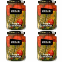 Кубаночка Овощные консервы Ассорти из томатов и огурцов, 720 г, 4 шт