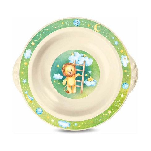 Глубокая детская тарелка Пластишка с зеленым декором бежевый 43131620751