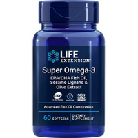 Life Extension Super Omega-3 EPA/DHA с лигнанами кунжута и экстрактом оливы, 60 мягких таблеток