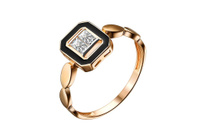 Кольцо золотое Гранат с фианитами и эмалью