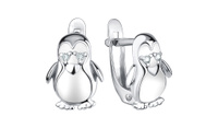 Серьги серебряные Талант «Пингвин» с эмалью и фианитами