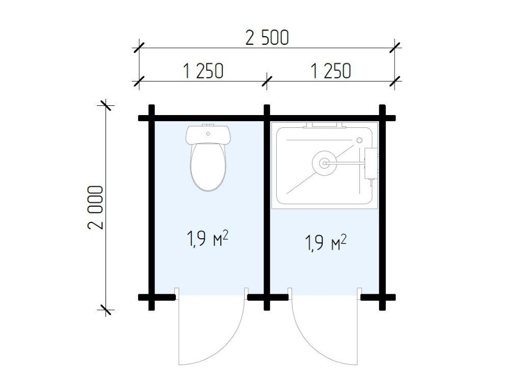 Чертеж туалета и душа на даче с размерами