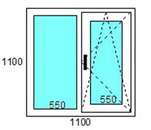 Пластиковое окно REHAU 1100х1100 двустворчатое, однокамерное