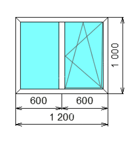 Пластиковое окно REHAU 1200х1000 двустворчатое, трехкамерное