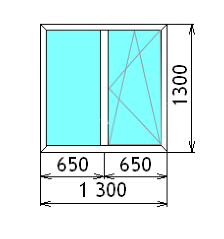 Окно двустворчатое KBE 1300х1300 трехкамерное