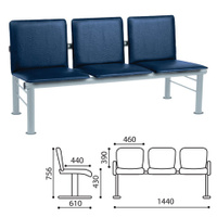 Кресло для посетителей трехсекционное Терра серебристый каркас кожзам синий