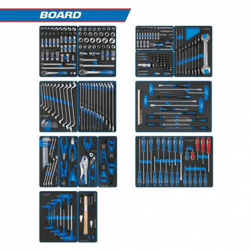 KING TONY Набор инструментов "BOARD" для тележки, 15 ложементов, 325 предме