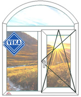 Арочное окно Veka двухстворчатое 1200х1600 поворотно-откидное сп 32 мм