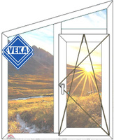 Окно трапециевидное Veka двухстворчатое 1200х1200 поворотно-откидное сп32 мм