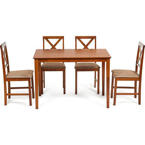 Обеденный комплект TetChair Хадсон (стол + 4 стула)/ Hudson Dining Set дерево гевея/ мдф Espresso ткань коричнево-золота