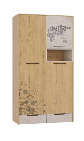 Шкаф для одежды двухдверный модульная детская "СТЭНФОРД" (Дуб Бунратти/Слей