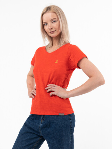Женская футболка кораллового цвета, с V-вырезом