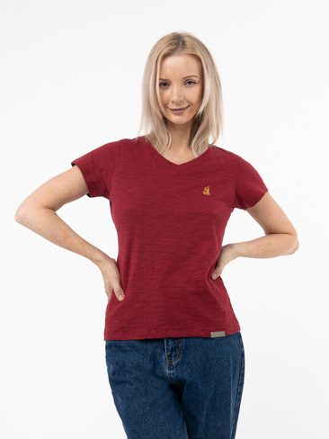 Женская футболка красного цвета, с V-вырезом