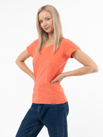 Женская футболка персикового цвета, с V-вырезом