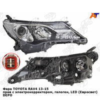 Фара TOYOTA RAV4 13-15 прав с электрокорректором, галоген, LED (Евросвет) DEPO