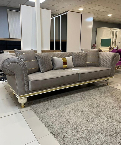 Комплект мягкой мебели "Прадо", диван + 2 кресла, цвет серо-бежевый, декор крем/золото