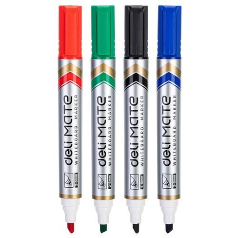 Набор маркеров для досок Deli EU00403, 4 цвет., 2-5 мм, скошенный пишущий наконечник, ассорти 24 шт./кор.