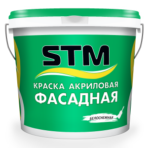 Краска Фасадная акриловая матовая Белоснежная «STM» (6 кг)