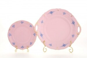 Сервиз для торта 7 предметов с тарелками 17 см, Голубые цветы, Розовый фарфор Соната 07261017-0009, Leander