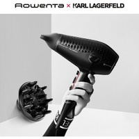 Фен для волос Rowenta Karl Lagerfeld CV613LF0 черный/розовый, 1800 Вт, AC мотор, съёмная задняя решётка, ультра-холодный