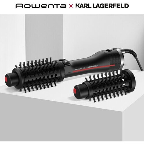 Вращающаяся фен-щетка для волос Rowenta x Karl Lagerfeld K/Pro Stylist CF961LF0 с ионизацией и 2 насадками, 750 Вт, черн