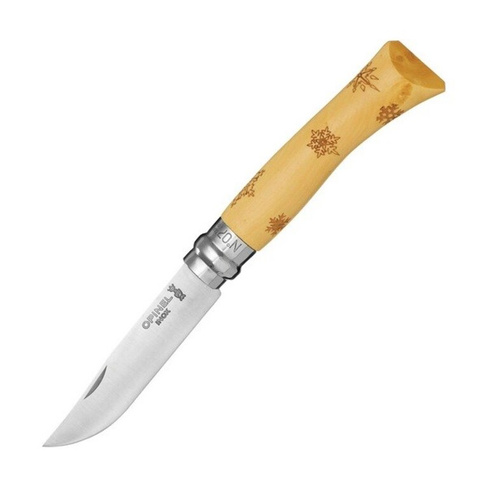Нож №7 VRI Nature-Snow (снежинки) нержавеющая сталь, рукоять самшит, длина клинка 8см OPINEL 0015533