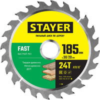 STAYER FAST 185 x 30/20мм 24Т, диск пильный по дереву, быстрый рез