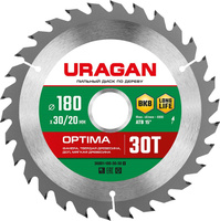 URAGAN Optima, 180 х 30/20 мм, 30Т, пильный диск по дереву (36801-180-30-30)