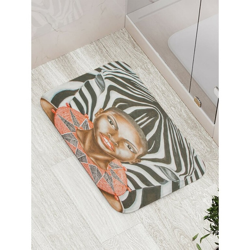 Противоскользящий коврик для ванной, сауны, бассейна JOYARTY Африканка с зеброй