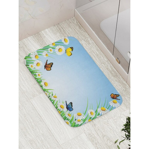 Противоскользящий коврик для ванной, сауны, бассейна JOYARTY Бабочки на ромашках