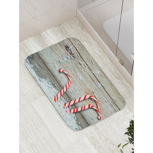 Противоскользящий коврик для ванной, сауны, бассейна JOYARTY Новогодние леденцы Тросточки
